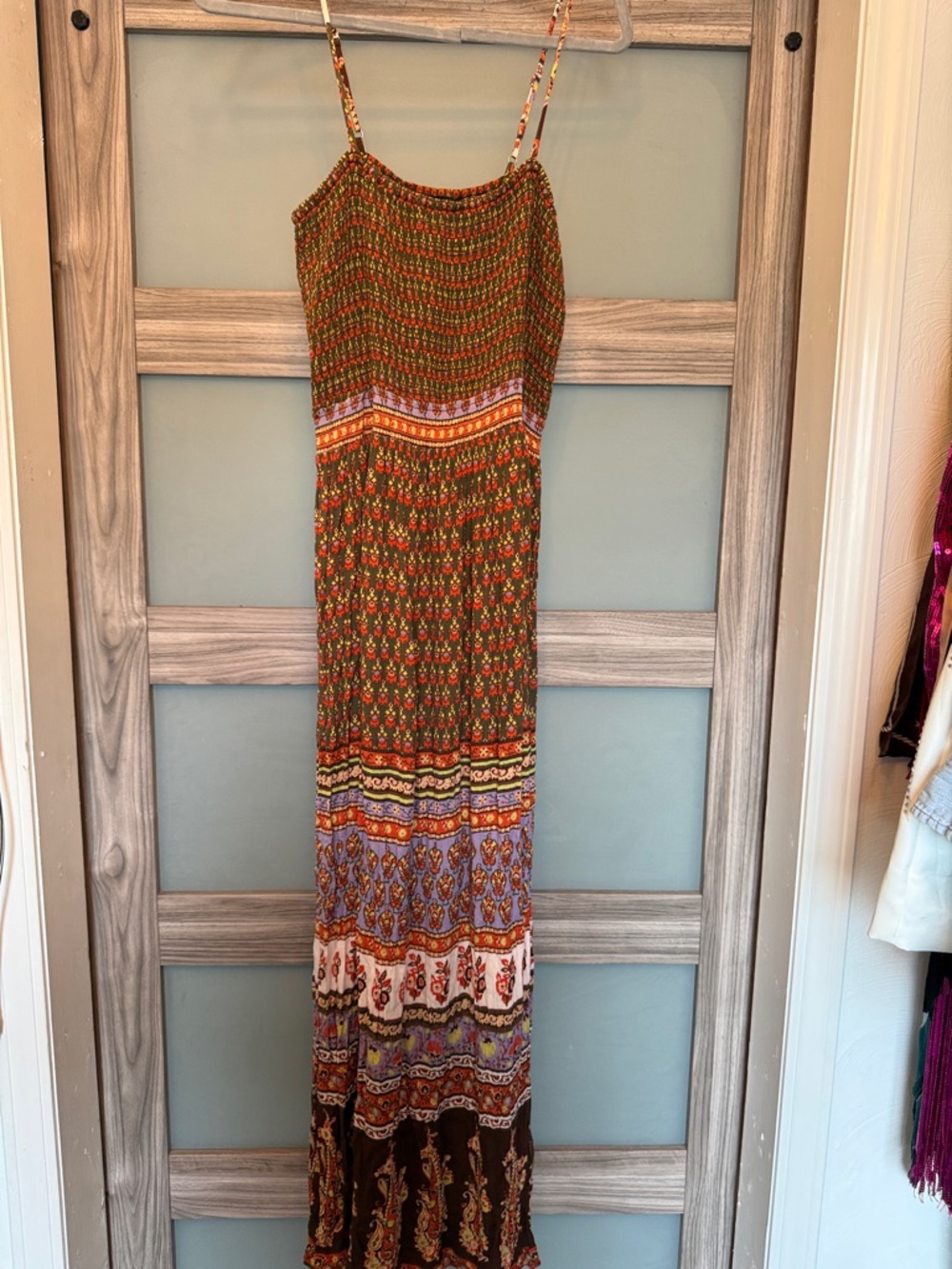 Shyanne Olive Green Multi-Print Spaghetti Strap Maxi Dress